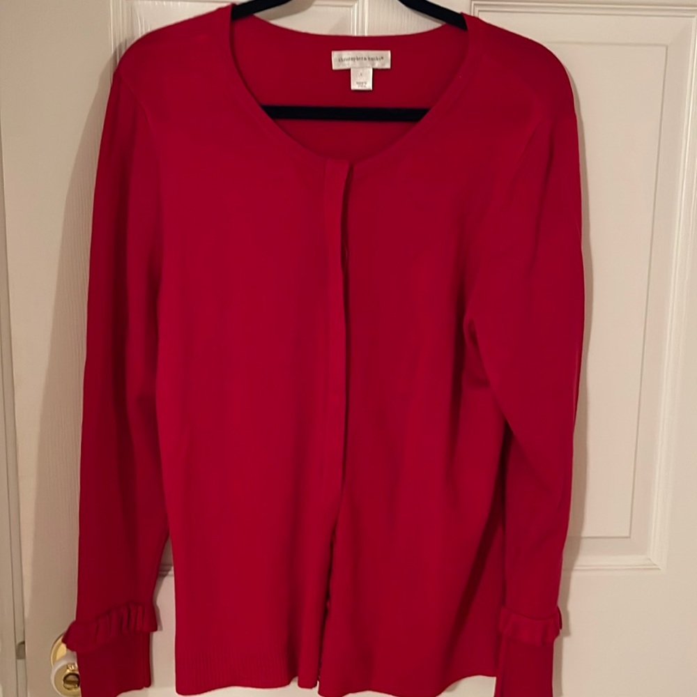 Christopher Banks L red cardigan NWOT